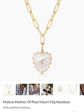 Mother of Pearl Heart Pendant Necklace in Gold - White